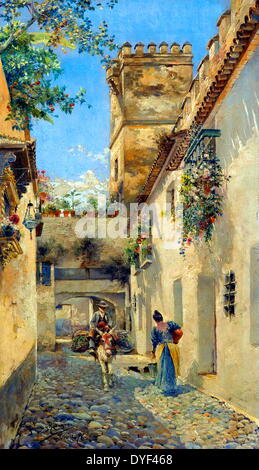 Pescando Oil painting on canvas by Manuel Garcia y Rodriguez (1863–1925). A Spanish painter heavily associated with Seville, Spain. Stock Photo