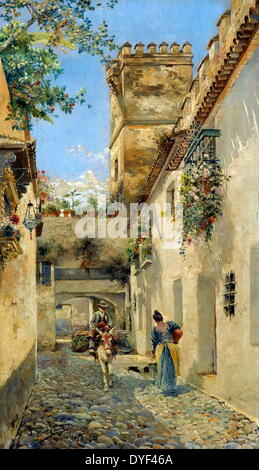 Pescando Oil painting on canvas by Manuel Garcia y Rodriguez (1863–1925). A Spanish painter heavily associated with Seville, Spain. Stock Photo