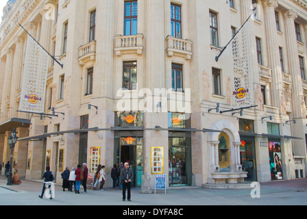 Hard Rock Cafe exterior, Vorosmarty ter square, Belvaros, central Budapest, Hungary, Europe Stock Photo