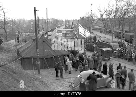 Ceremonial inauguration of Freybrücke, a bridge in Berlin-Spandau, pictured in 1951. After its destruction during the Second World War, it was reconstructed between 1948 and 1951. Stock Photo