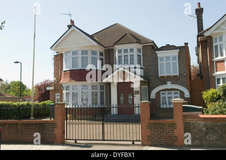 North Korean Embassy west London, UK. 16th April 2014.  The Residence and Office Embassy of the Democratic Peoples Republic of Korea, doors are locked and the national flag is not flying.  Credit:  Homer Sykes/Alamy Live News Stock Photo