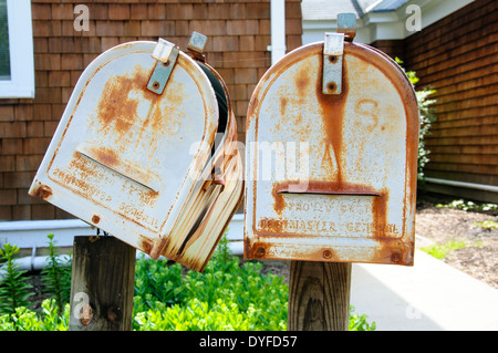 Old metal letter boxes. Stock Photo