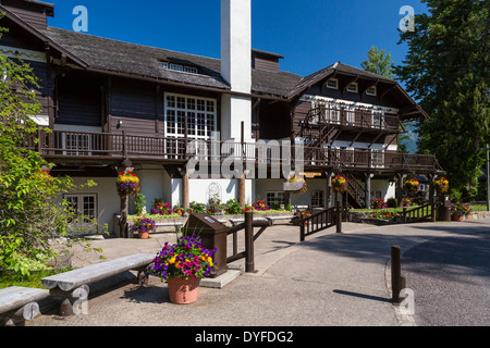 Lake McDonald Lodge in Glacier National Park, Montana, USA. Stock Photo