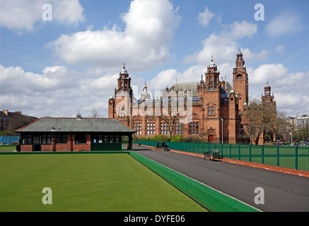 View from the west of Kelvingrove Art Gallery & Museum in the west end of Glasgow Scotland with bowling green and house front Stock Photo