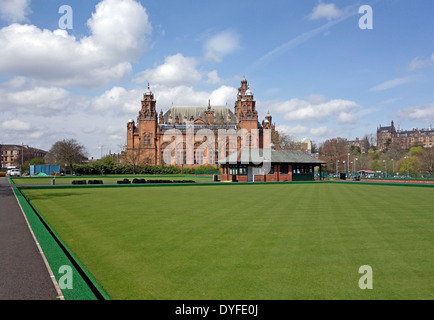 View from the west of Kelvingrove Art Gallery & Museum in the west end of Glasgow Scotland with bowling green and house front Stock Photo