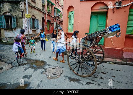 India, West Bengal, Kolkata, Calcutta, the last day of rickshaw of Kolkata, rickshaw on the street Stock Photo