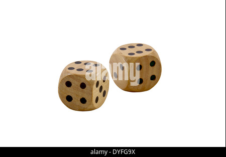 two wooden dice with black dots on white Stock Photo
