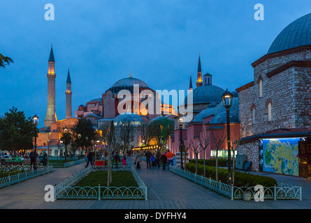 Hagia Sophia (Aya Sofya) from Sultanahmet Park at dusk, Sultanahmet district, Istanbul,Turkey Stock Photo