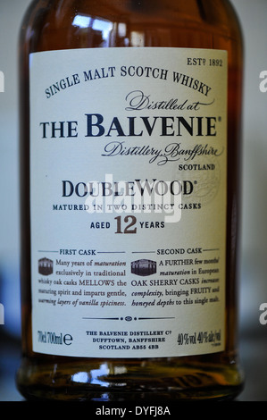 Bottle of The Balvenie DoubleWood Single Malt Scotch Whisky aged 12 years Stock Photo