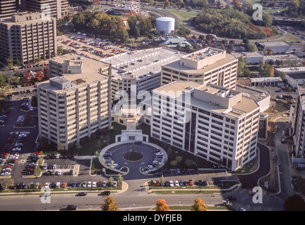 MCLEAN, VIRGINIA, USA - Aerial of Booz Allen Hamilton buildings at Tysons Corner, Fairfax County. Stock Photo