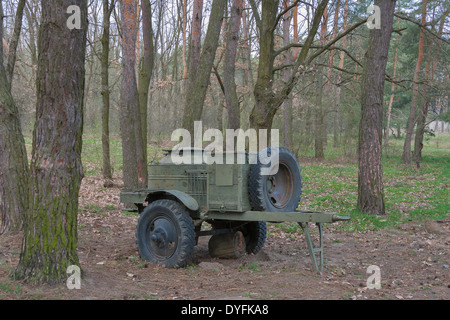 old army field kitchen outdoor in the woods Stock Photo