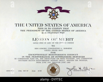 Legion of Merit (Gold Star in lieu of the 2nd award) Citation Stock ...