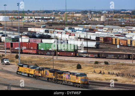 USA, Nebraska, North Platte, Bailey Yards, World's Largest train yard, elevated view Stock Photo