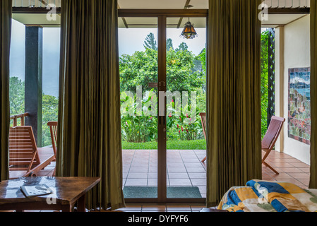 Garden view from a hotel room window. Costa Rica. Stock Photo