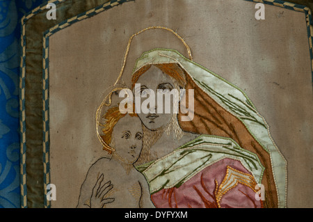 Mothers Union banner detail, St. Mary the Virgin Church, Great Brickhill, Buckinghamshire, England, UK Stock Photo