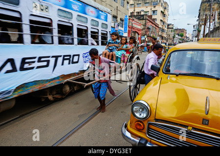 India, West Bengal, Kolkata, Calcutta, the last day of rickshaw of Kolkata, rickshaw on the street Stock Photo