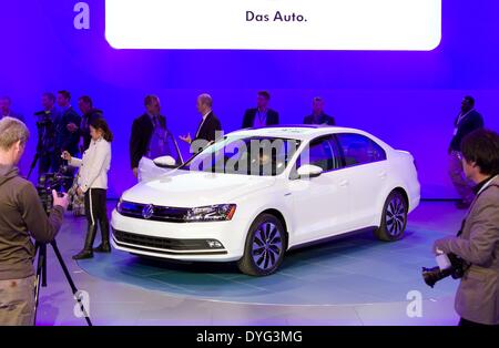 New York, USA. 16th Apr, 2014. HANDOUT - The world premiere of the new VW Jetta at the New York International Auto Show in New York, USA, 16 April 2014. The car show continues until 27 April. Photo: FRISO GENTSCH/VOLKSWAGEN/dpa/Alamy Live News Stock Photo