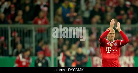 Munich, Germany. 16th Apr, 2014. Munich's Arjen Robben during the DFB Cup semifinal match between FC Bayern Munich and FC Kaiserslautern at Allianz Arena in Munich, Germany, 16 April 2014. Photo: SVEN HOPPE/dpa/Alamy Live News Stock Photo