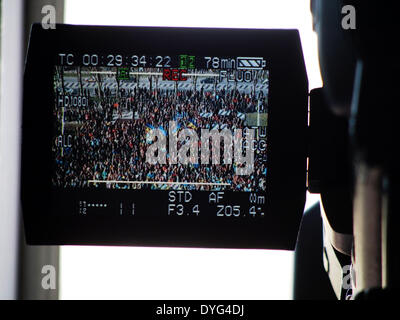 Luhansk, Ukraine. 17th April, 2014. aerial view of the rally 'For United Ukraine' in the monitor professional camcorder Credit:  Igor Golovnov/Alamy Live News Stock Photo