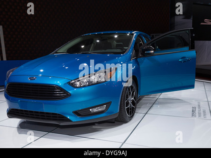 New York, NY - APRIL 16, 2014: Exterior design of Ford Focus edition 2015 on display at New York International Auto Show Stock Photo