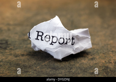 Report text on paper Stock Photo