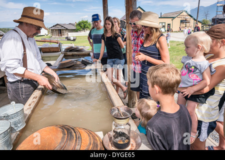 Panning for gold presentation at Fort Steele Heritage Town, East Kootenay Region, British Columbia, Canada Stock Photo
