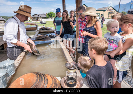 Panning for gold presentation at Fort Steele Heritage Town, East Kootenay Region, British Columbia, Canada Stock Photo