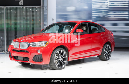 New York, NY - APRIL 16, 2014: Exterior design of BMW X4 series car edition 2015 on display at New York International Auto Show Stock Photo