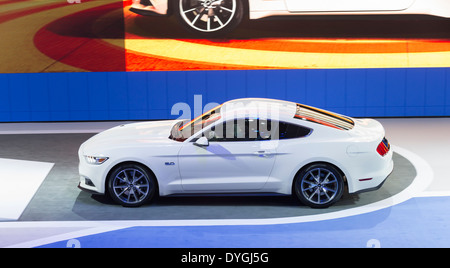 New York, NY - APRIL 16, 2014: Ford 50th Anniversary edition 2015 Mustang GT 5.0 on display at New York International Auto Show Stock Photo