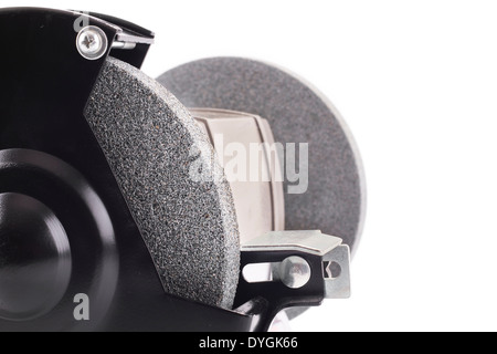 Closeup of bench grinder isolated on white background Stock Photo