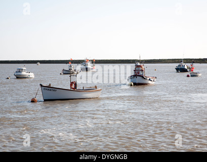 Fishing boats at moorings River Ore, Orford, Suffolk, England Stock Photo