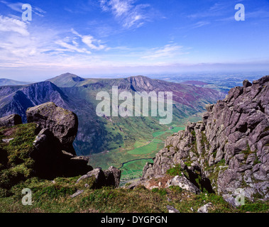 from Pen Yr Ole Wen looking up Nant Ffrancon Valley Snowdonia Wales UK Stock Photo