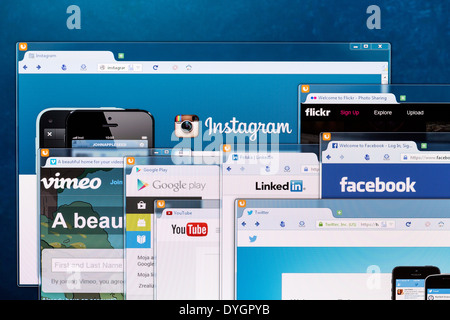 BELCHATOW, POLAND - APRIL 11, 2014: Photo of social network homepage on a monitor screen. Stock Photo