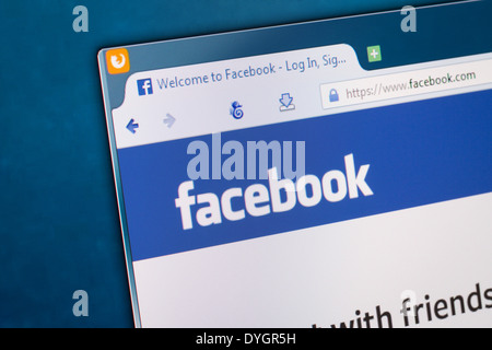 BELCHATOW, POLAND - APRIL 11, 2014: Photo of Facebook social network homepage on a monitor screen. Stock Photo