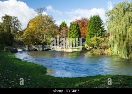 Historic sheepwash bridge over the River Wye at Ashford-in-the-Water near Bakewell, Derbyshire, Peak Distirct, England Stock Photo