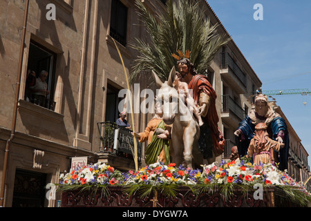 Float of the Donkey on Palm Sunday: The holy float week during Semana Santa, Salamanca, Castilla y León, Spain. Stock Photo