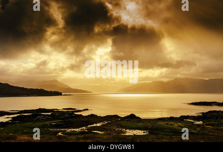 Looking across Loch Hourn from the Island of Skye towards the Scottish Mainland Stock Photo