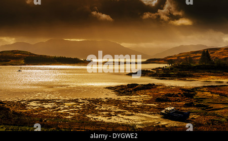 Looking across Loch Hourn from the Island of Skye towards the Scottish Mainland Stock Photo