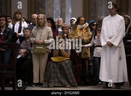 Buenos Aires, Argentina. 17th Apr, 2014. People take part in the Chrism Mass during the religious services of Holy Thursday, at the Metropolitan Cathedral in Buenos Aires, capital of Argentina, on April 17, 2014. Credit:  Martin Zabala/Xinhua/Alamy Live News Stock Photo