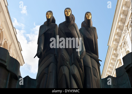 “Three Muses”, by sculptor Stanislovas Kuzma, outside the Lithuanian National Drama Theatre, Vilnius Lithuania. Stock Photo