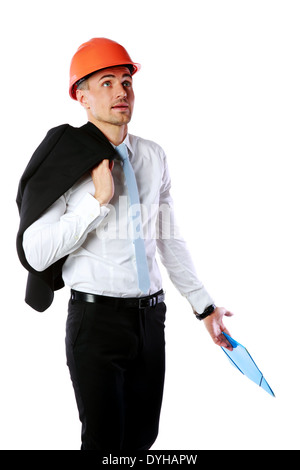 Businessman directing works over white background Stock Photo
