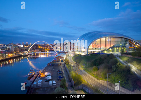 Gateshead Millennium Bridge and Sage Centre captured at dusk, Tyne and Wear Stock Photo
