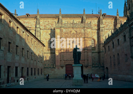 Statue of Augustinian friar Fray Luis Ponce de León at dusk, in front of Salamanca University, Castilla y León, Spain. Stock Photo