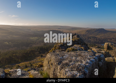 Shell Top and Sheepstor from Leather Tor Dartmoor National Park UK Stock Photo
