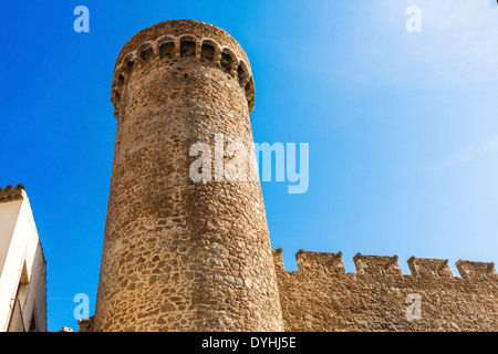 Tower in Tossa de Mar village ancient castle, Costa Brava, Spain Stock Photo