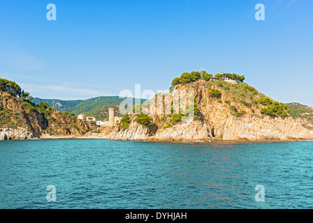 Tossa de Mar, Spain - October 13: Tourist place and famous medieval castle in Tossa de Mar on Costa Brava coast in Catalonia, Stock Photo