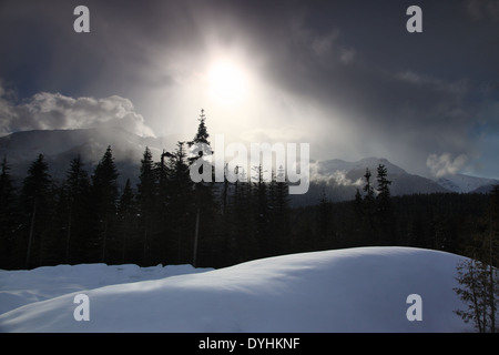 Coast Range from the Callaghan Valley as a winter storm clears, near Whistler, British Columbia, Canada Stock Photo