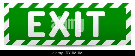 Green Exit board with reflection and shadow on white background. Stock Photo