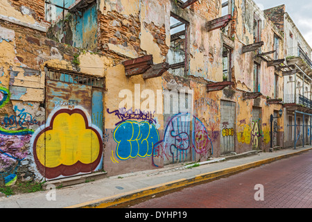 Panama city, Casco Viejo old ruined houses on January 2, 2014 Stock Photo