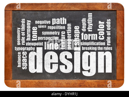 design elements and rules word cloud on a vintage blackboard Stock Photo